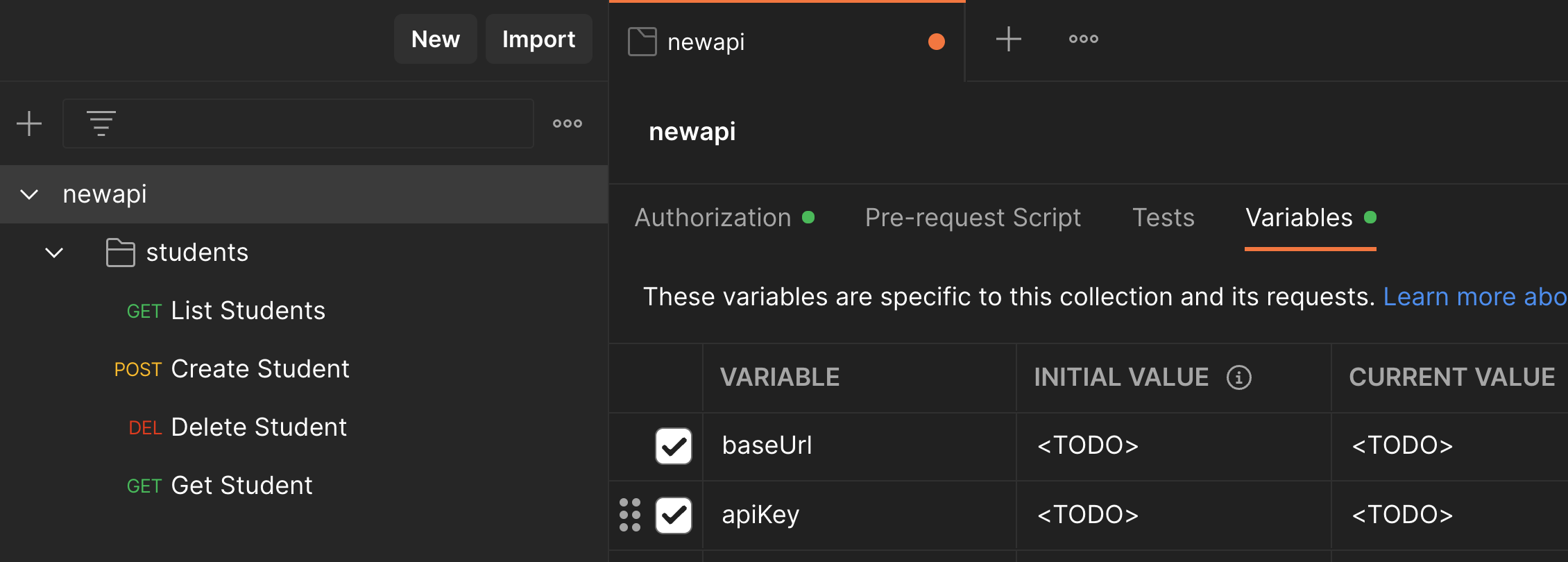 Postman collection variables