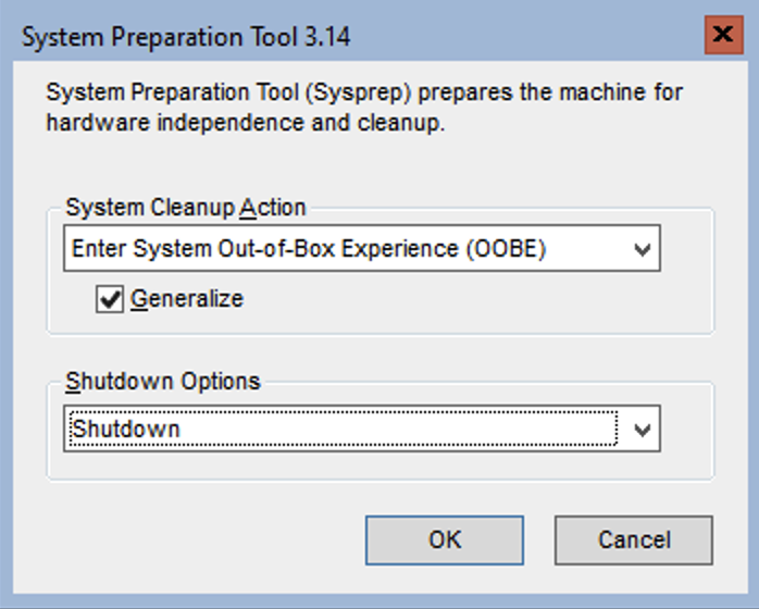 Sysprep screen with options selected